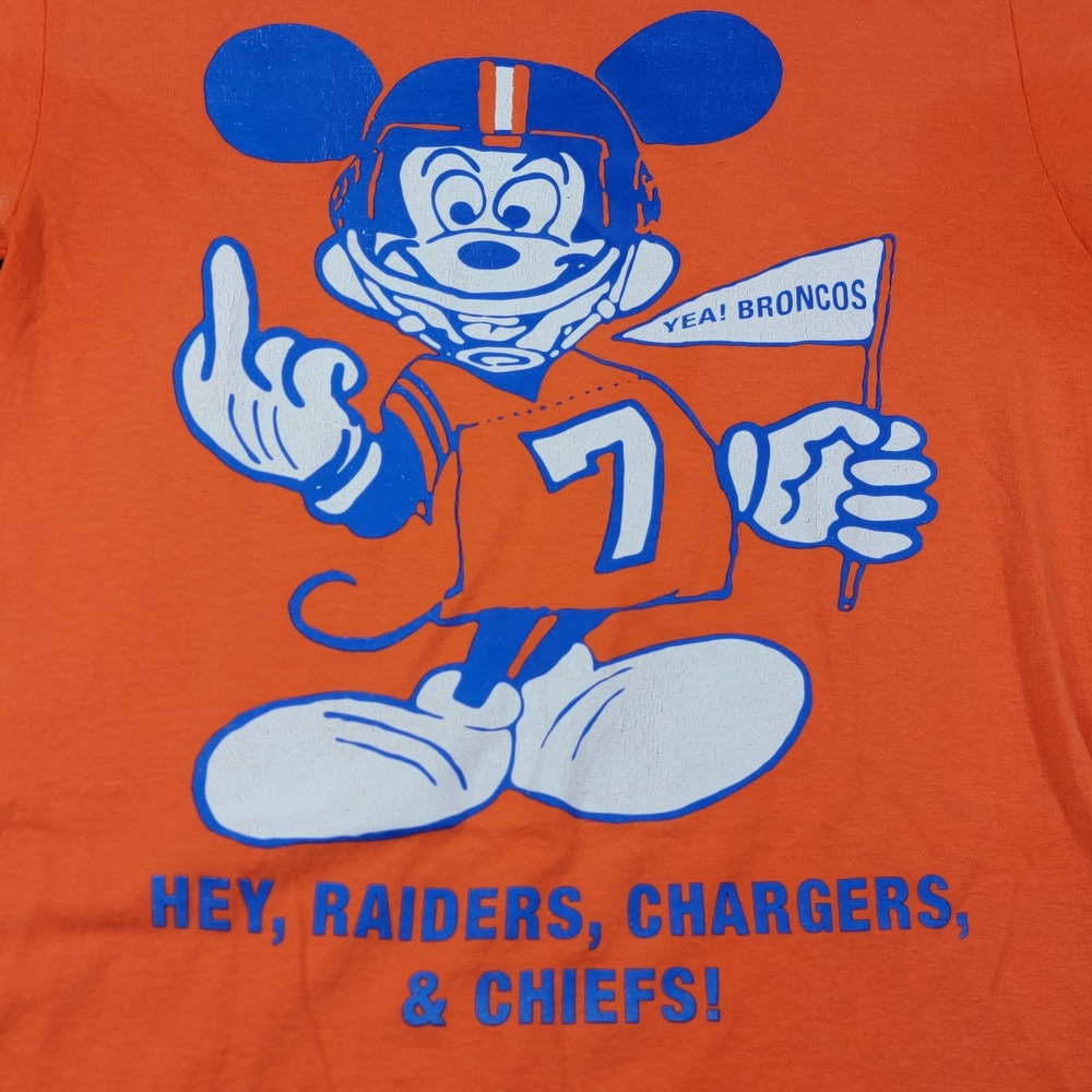 Gildan Denver Football Rivalry Mickey Mouse Graphic T-Shirt Orange Size Small